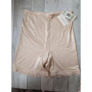 Flexees Womens Shapewear High-Waisted Thigh Slimmer 2X Beige Lace Trim NWT